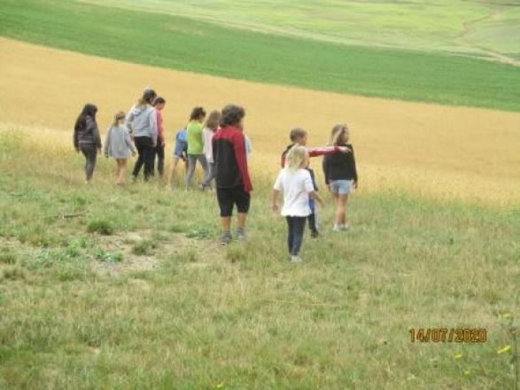 Les enfants dans les vallons de céréales